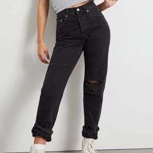 Levi's Black 501 Ripped High Rise Jeans